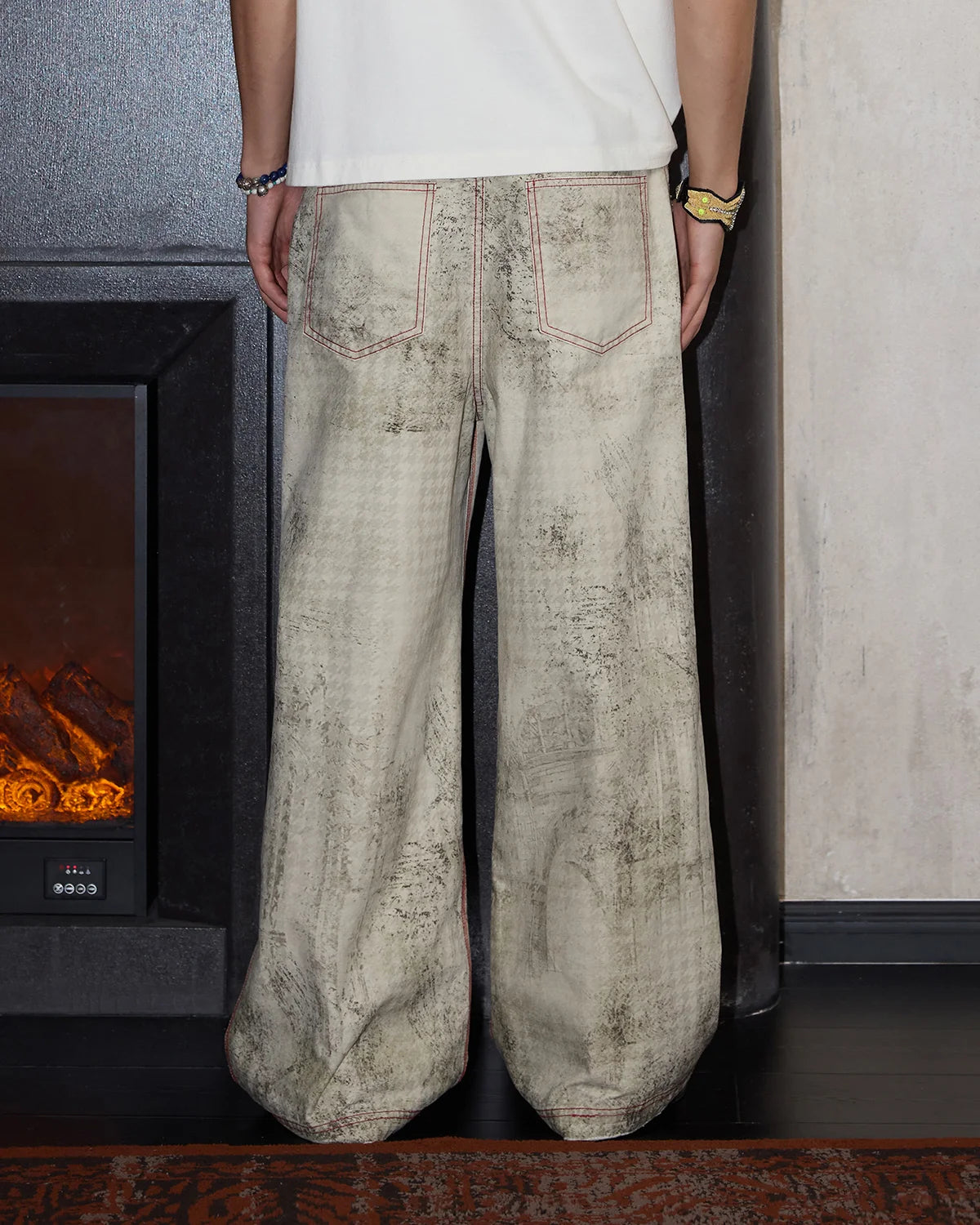 LNM Washed Houndstooth Graphic Cargo Pants
