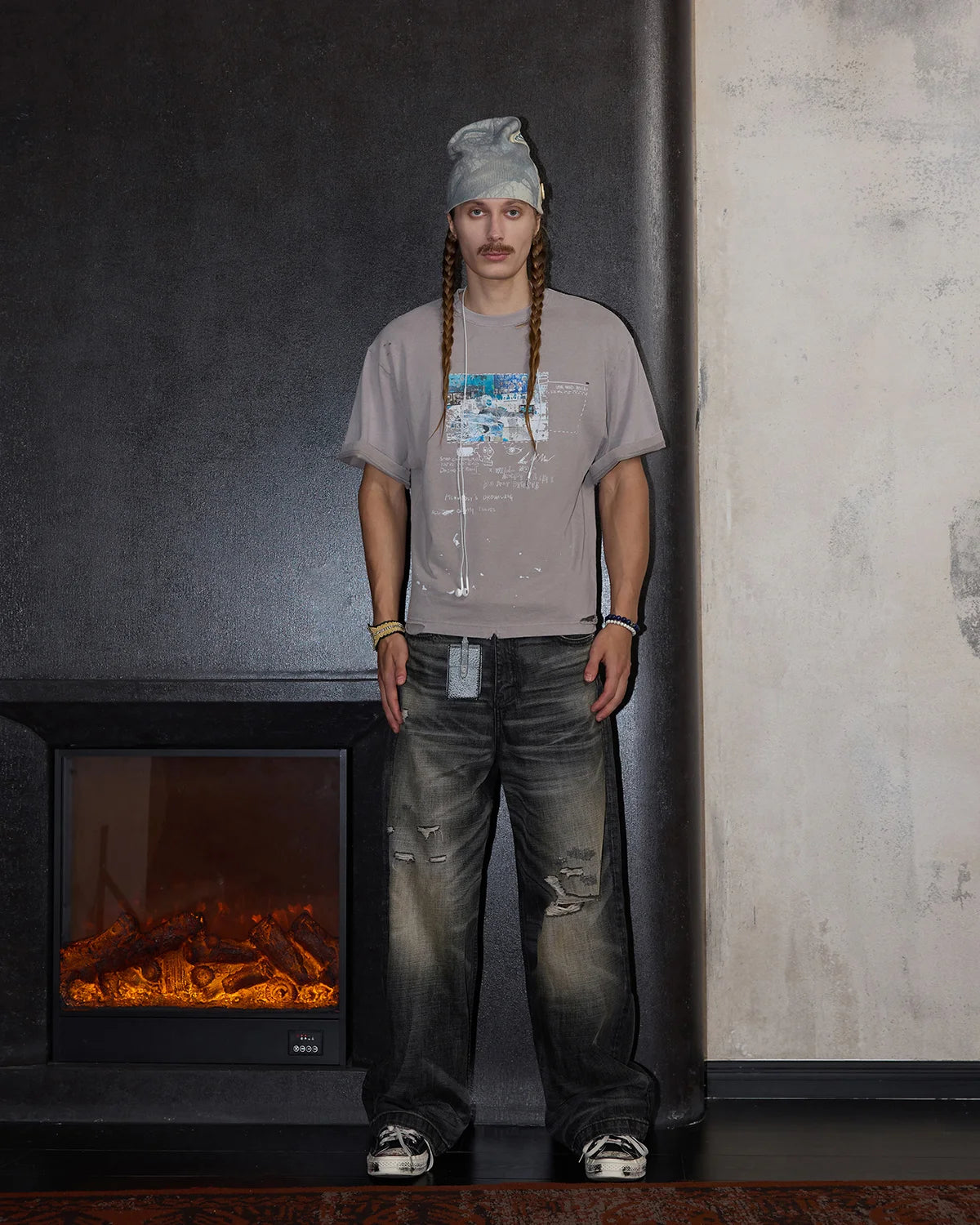 LNM Hand-Whiskered Distressed Black Jeans