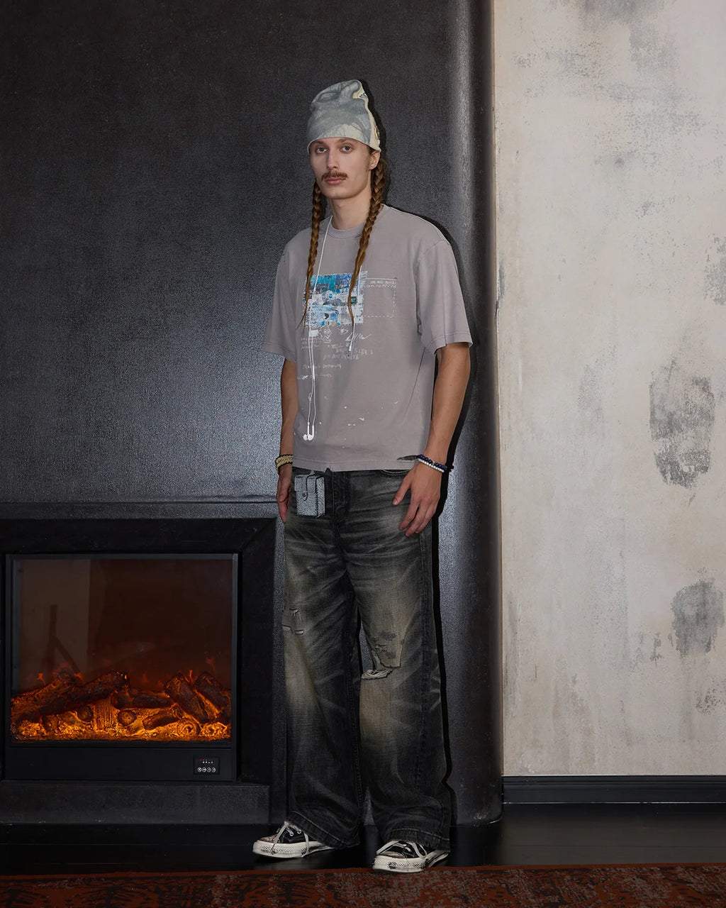 LNM Hand-Whiskered Distressed Black Jeans