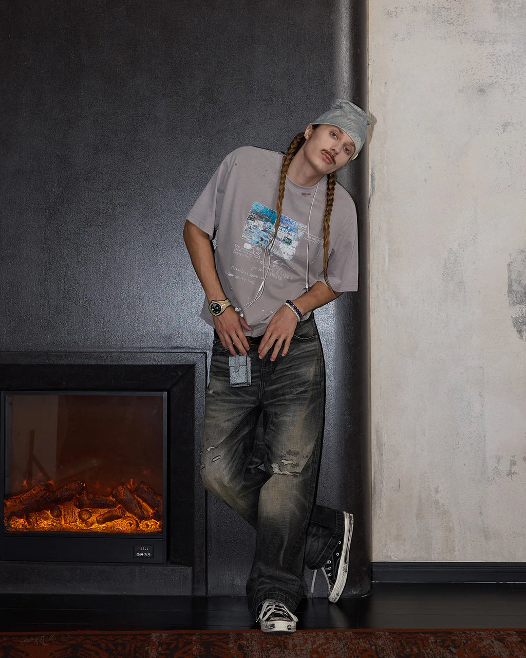LNM Hand-Whiskered Distressed Black Jeans