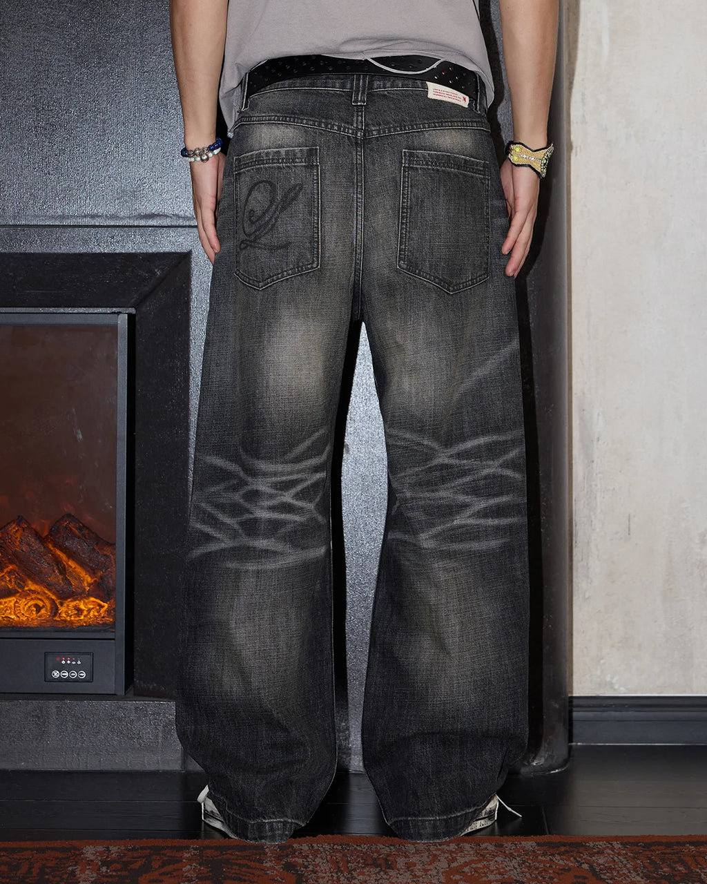 LNM Hand-Whiskered Distressed Black Jeans