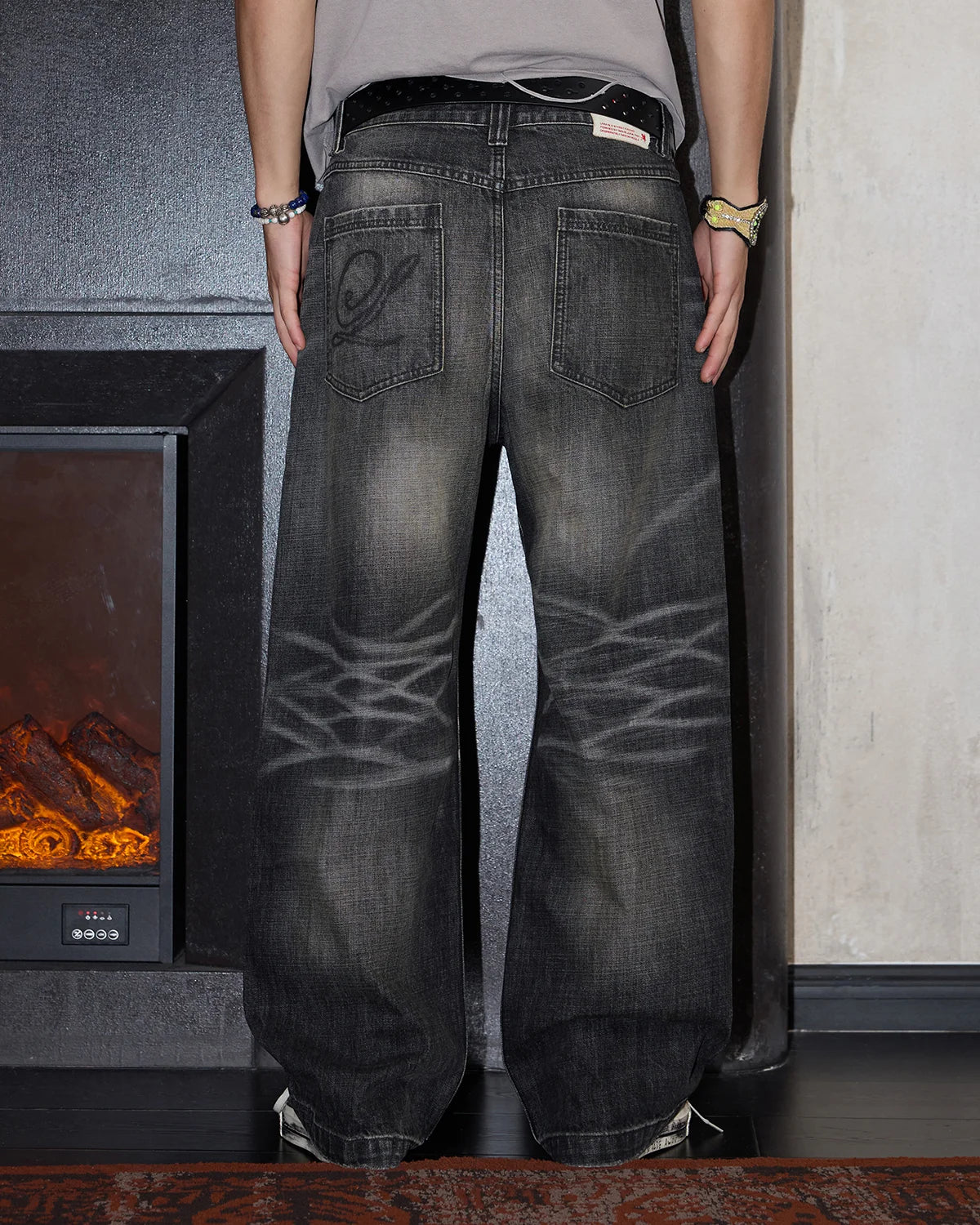 LNM Hand-Whiskered Distressed Black Jeans