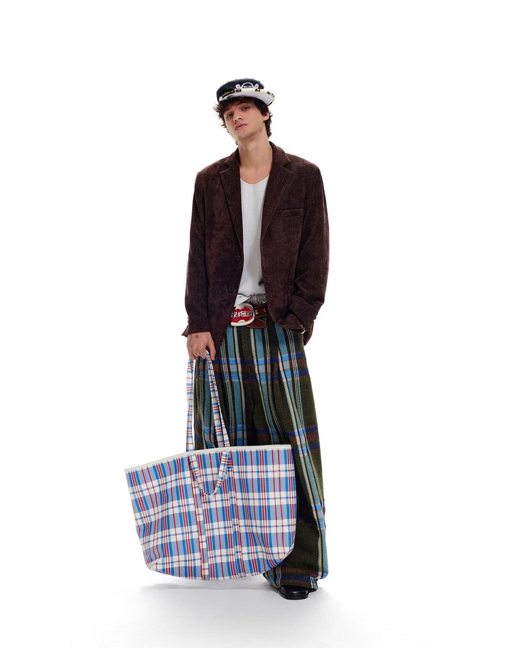 LNM Yarn-Dyed Large-Check Wide-Leg Pants