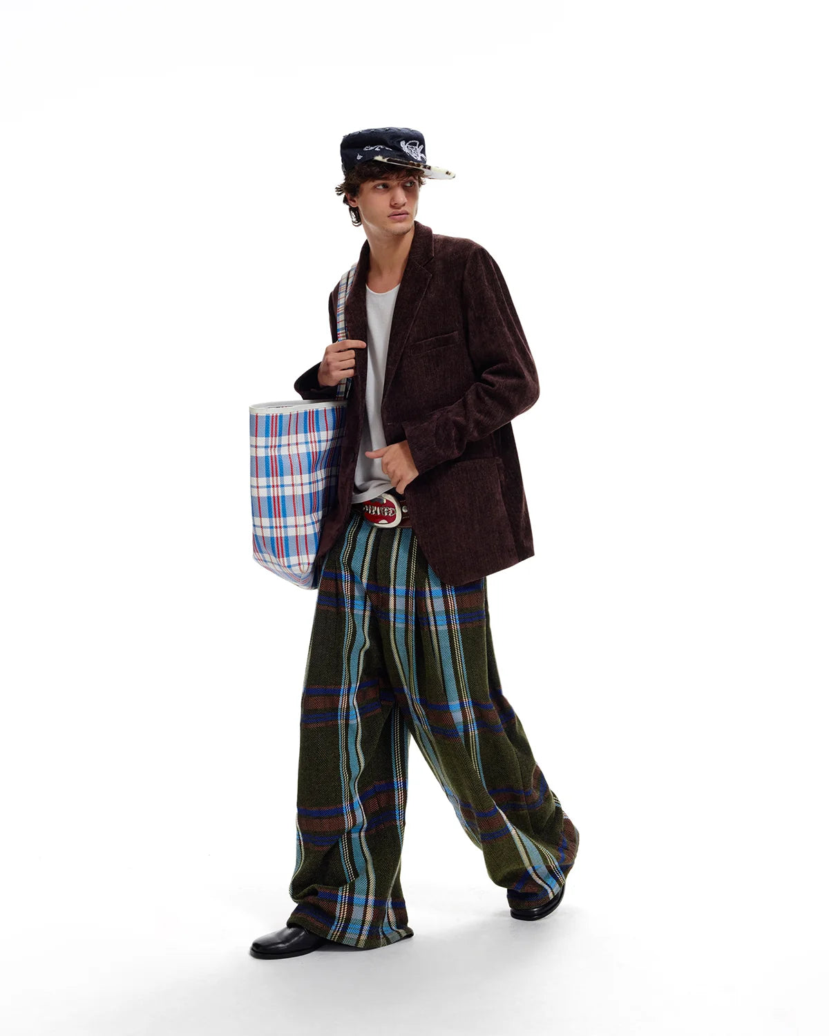 LNM Yarn-Dyed Large-Check Wide-Leg Pants