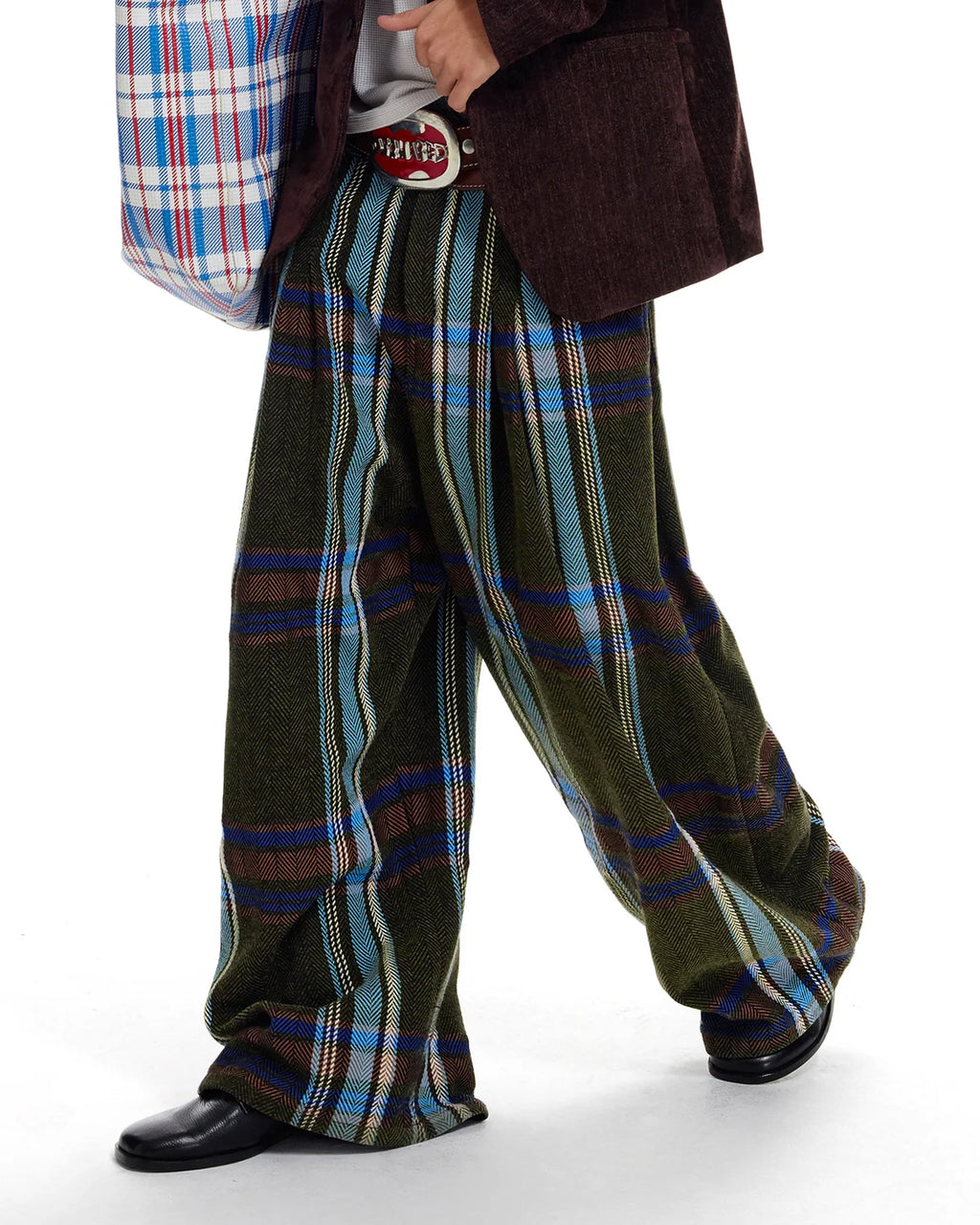 LNM Yarn-Dyed Large-Check Wide-Leg Pants