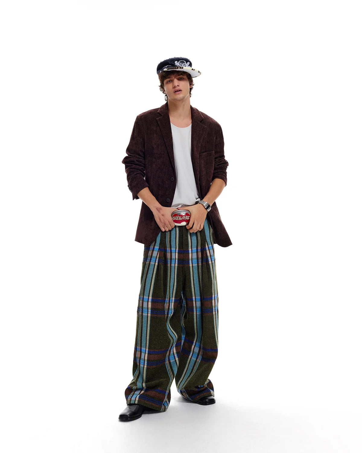 LNM Yarn-Dyed Large-Check Wide-Leg Pants