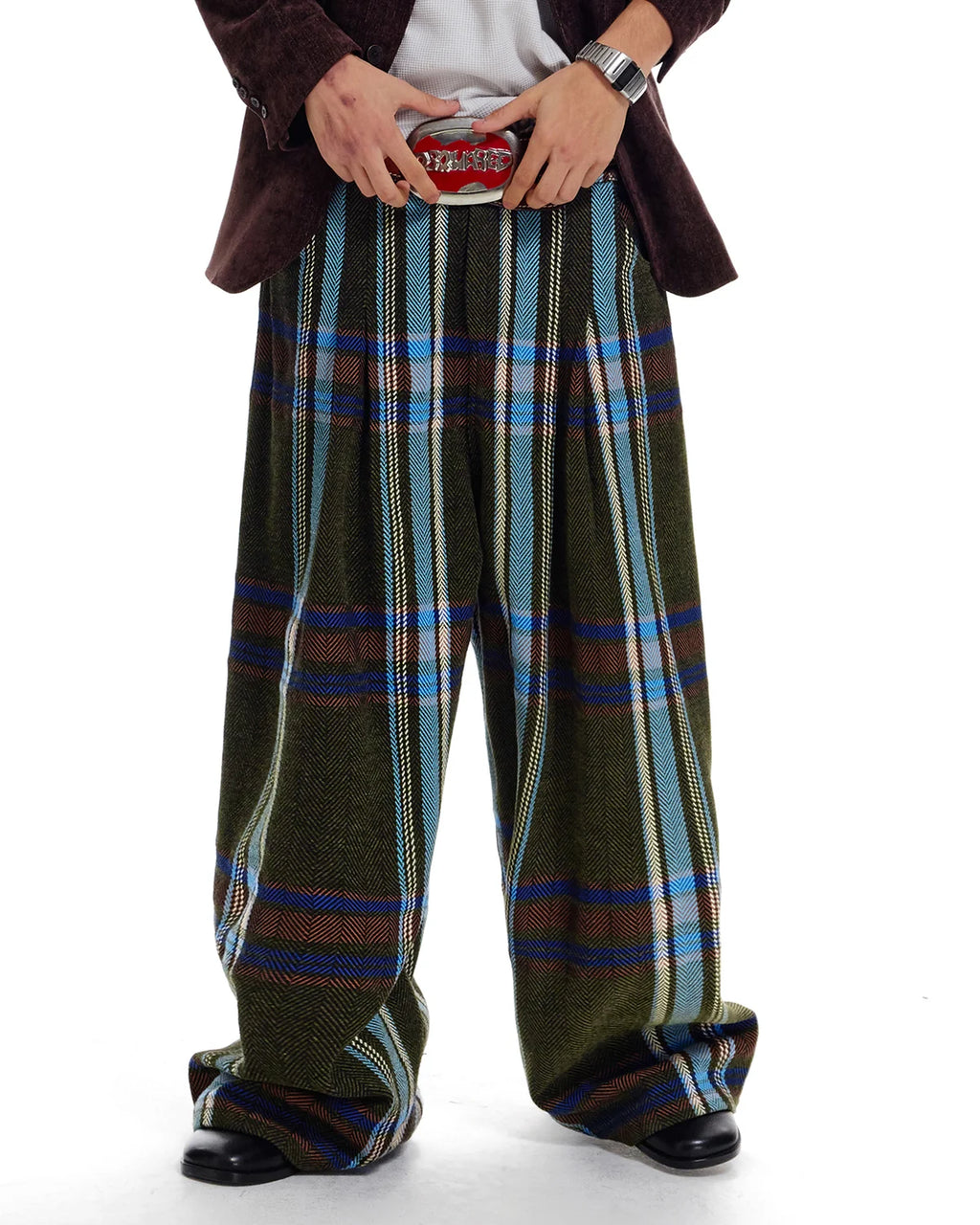 LNM Yarn-Dyed Large-Check Wide-Leg Pants