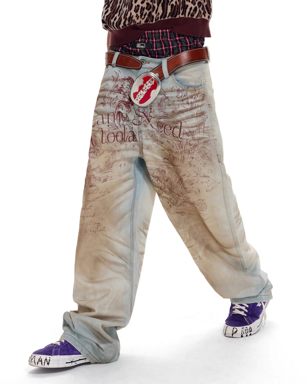 LNM Honeycomb Distressed Print Jeans