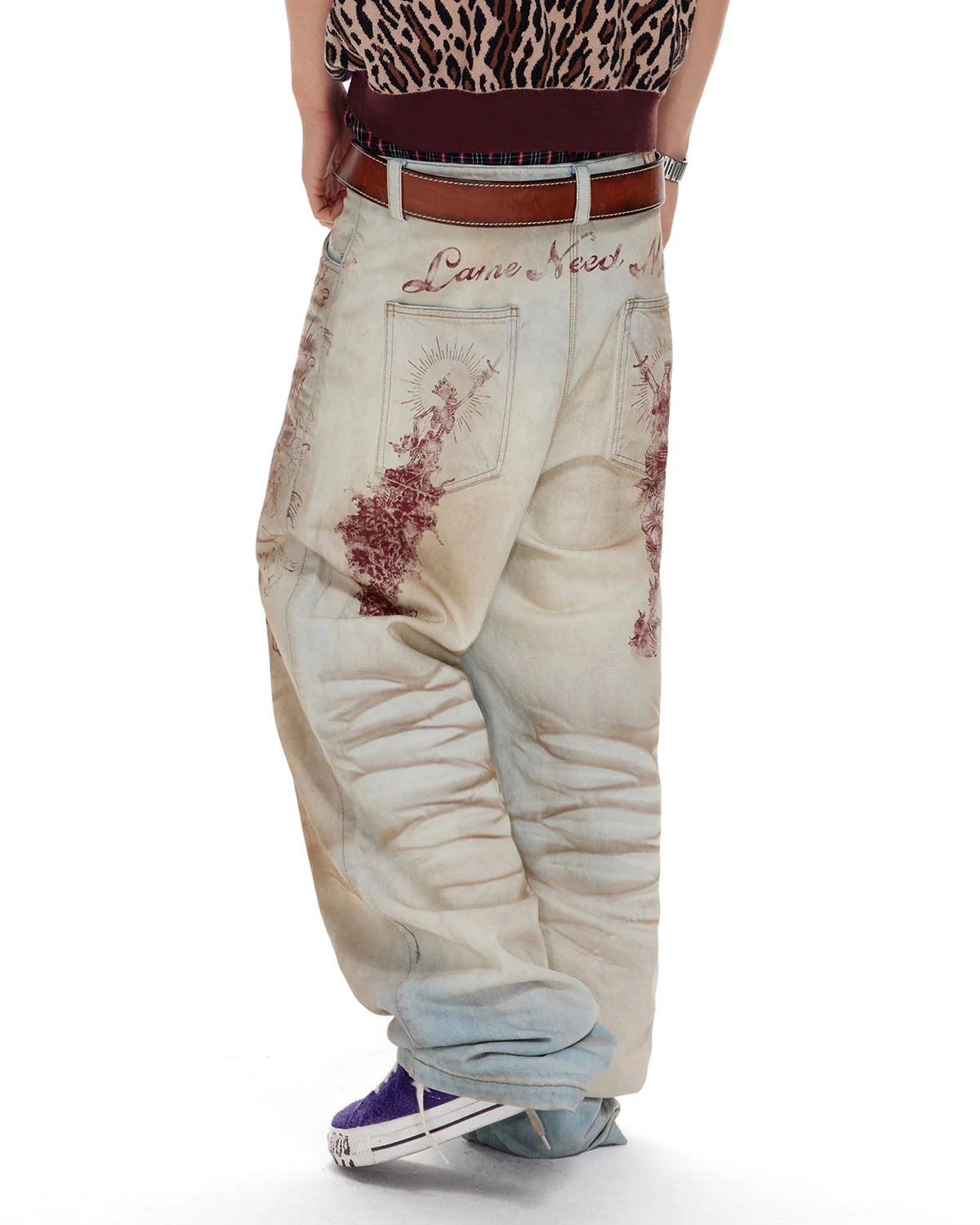 LNM Honeycomb Distressed Print Jeans