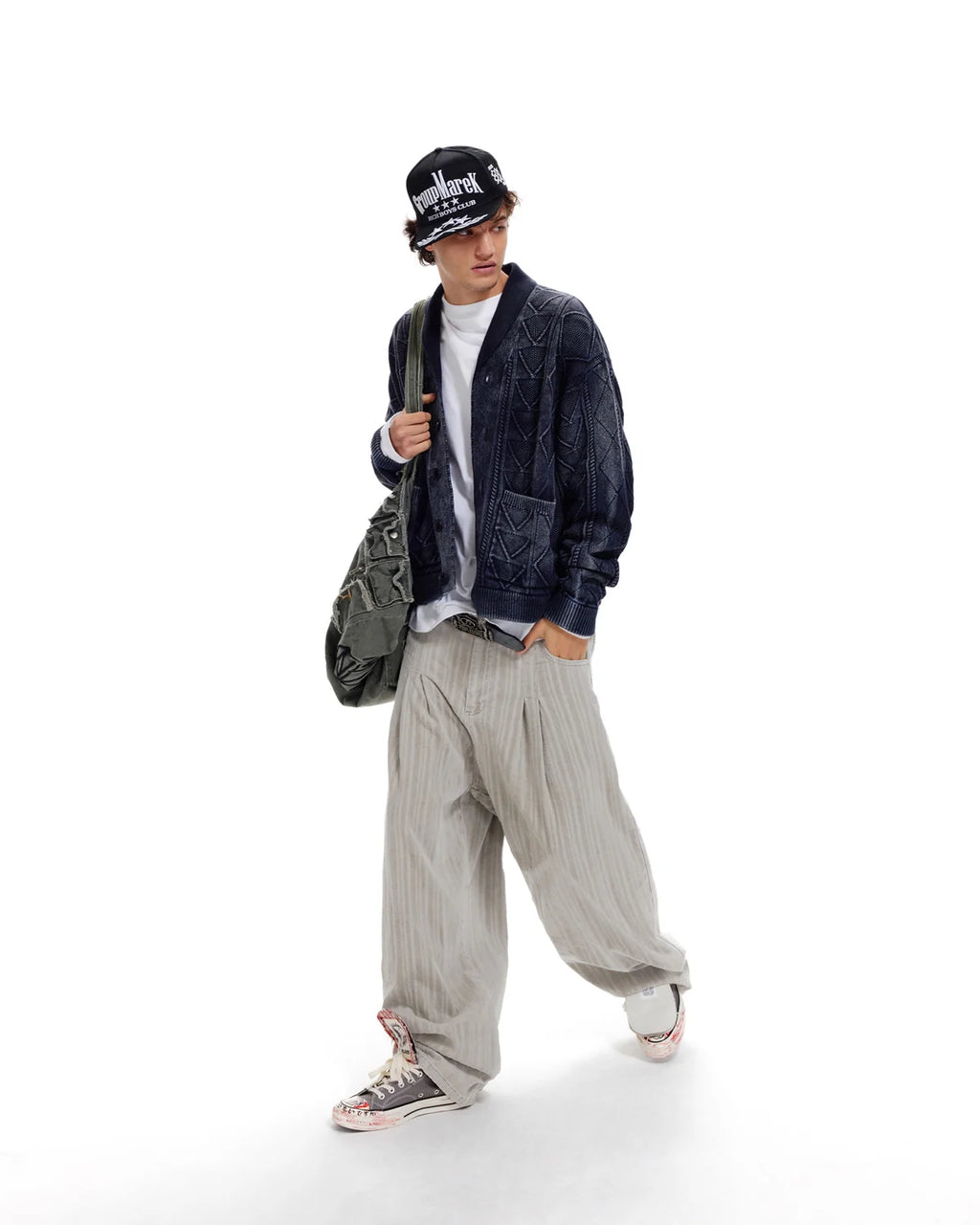 LNM Adjustable Hem Grey-White Striped Pants