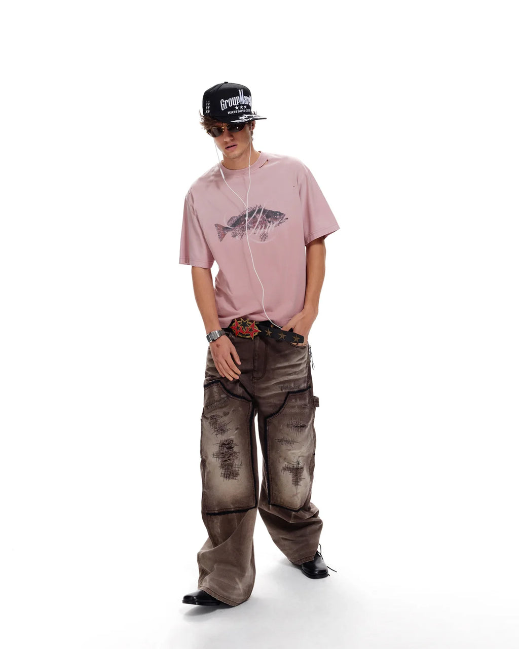 LNM Gradient Faded Fish Pattern T-Shirt