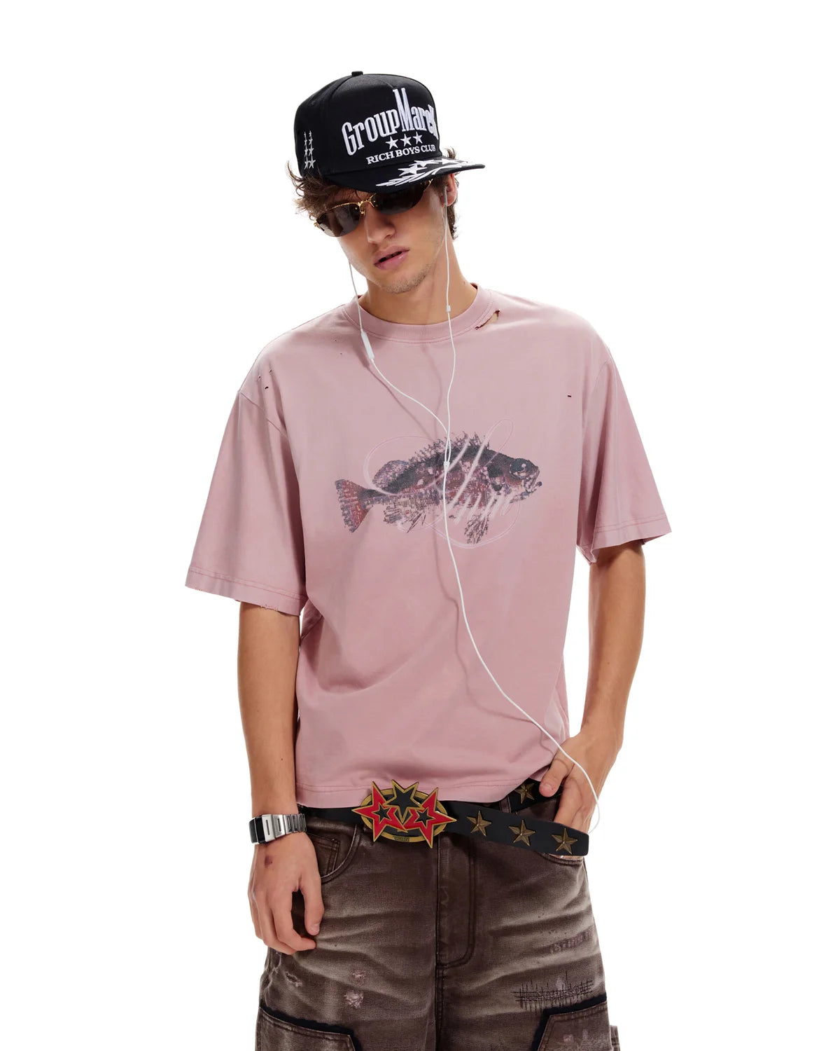 LNM Gradient Faded Fish Pattern T-Shirt