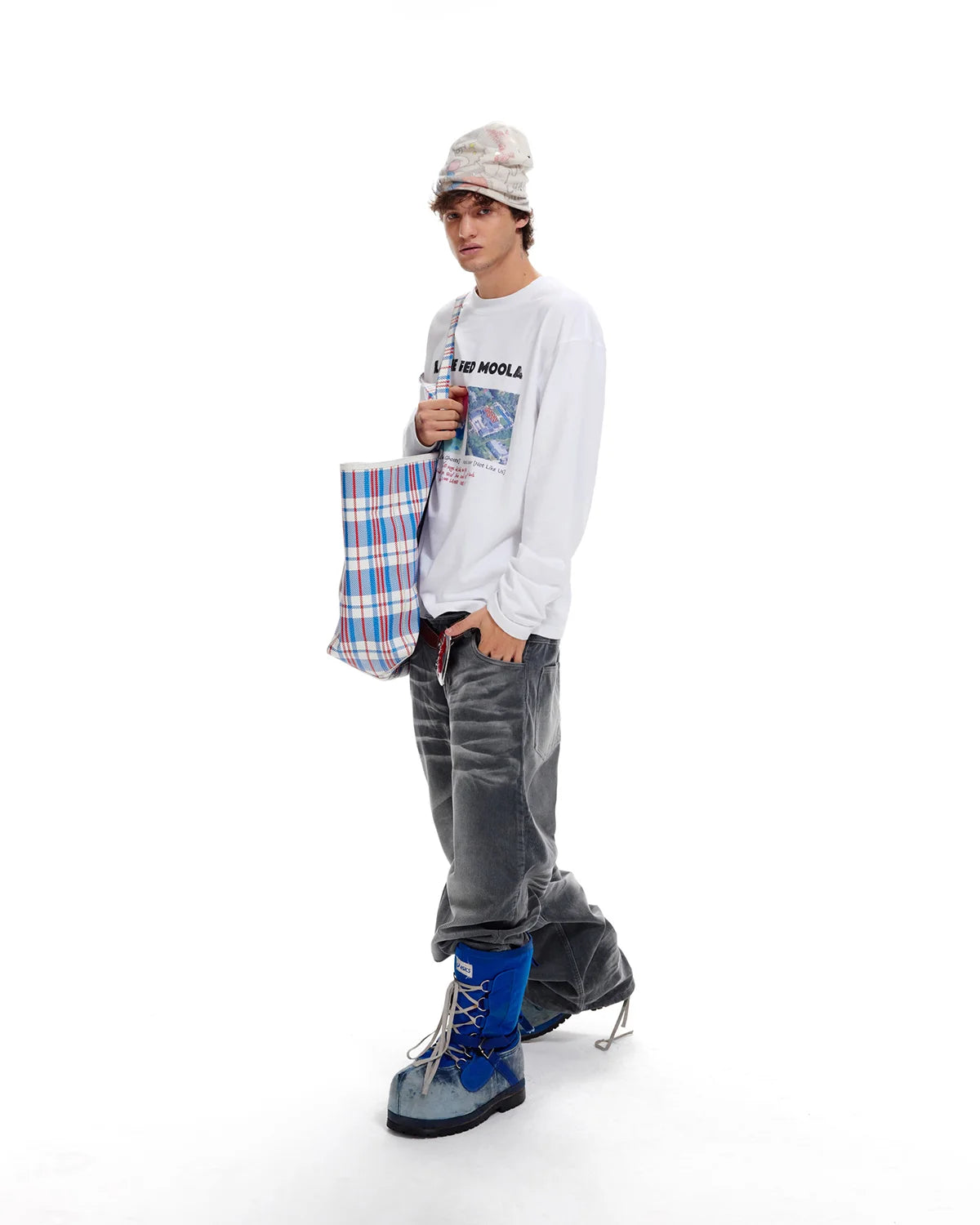 LNM Washed Grey Corduroy Straight-Leg Pants