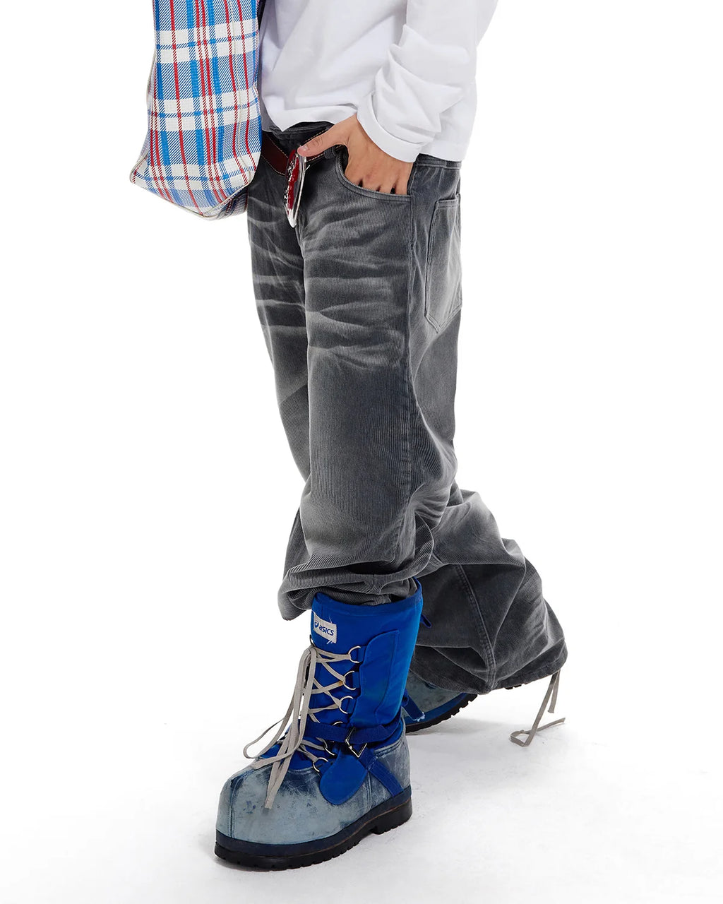 LNM Washed Grey Corduroy Straight-Leg Pants