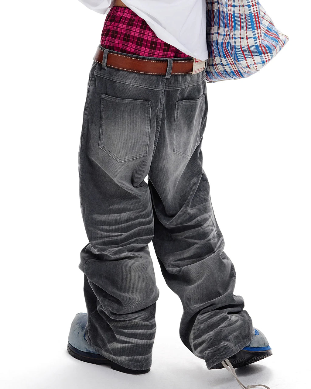 LNM Washed Grey Corduroy Straight-Leg Pants