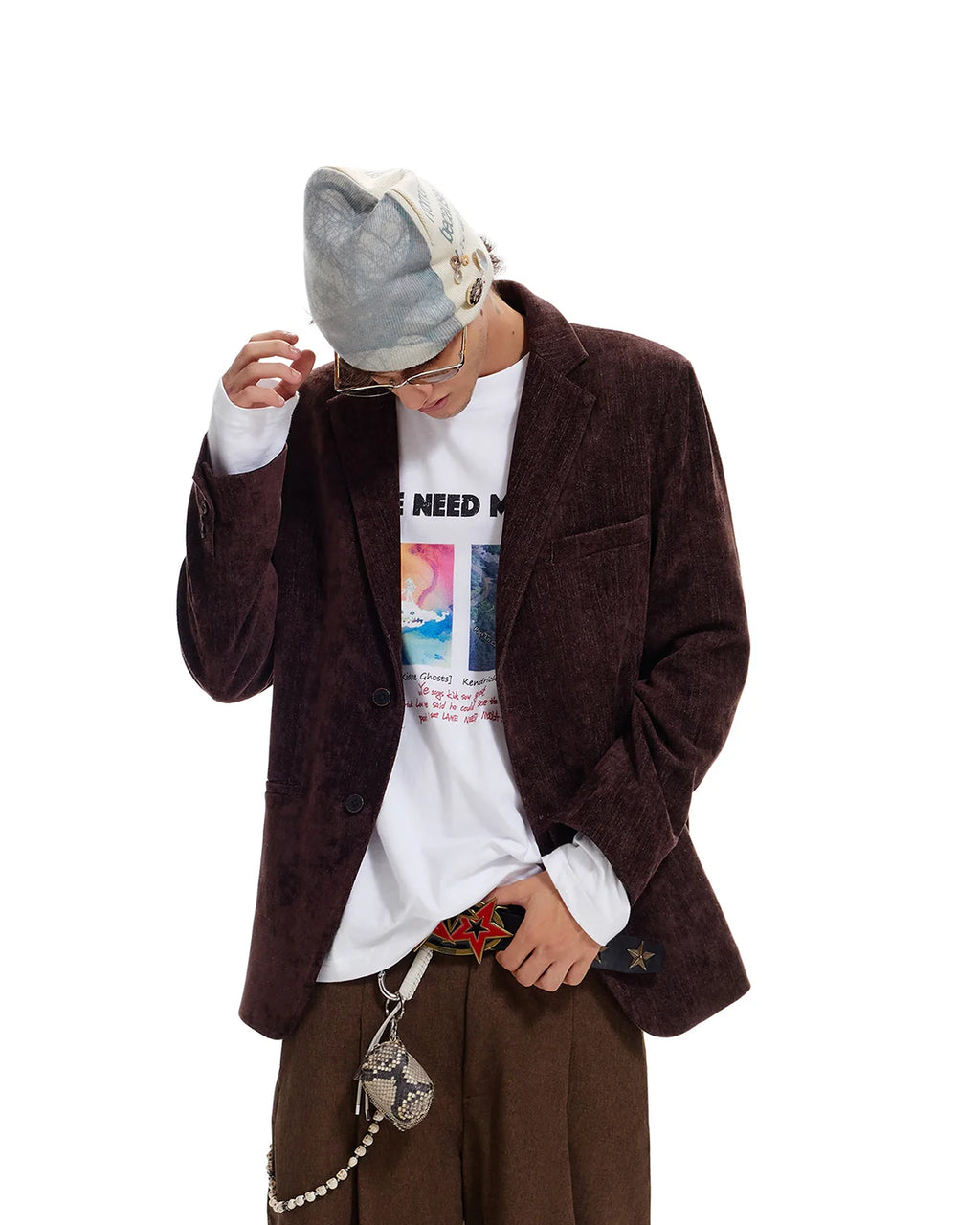 LNM Slim-Fit Brown Brushed Fabric Blazer
