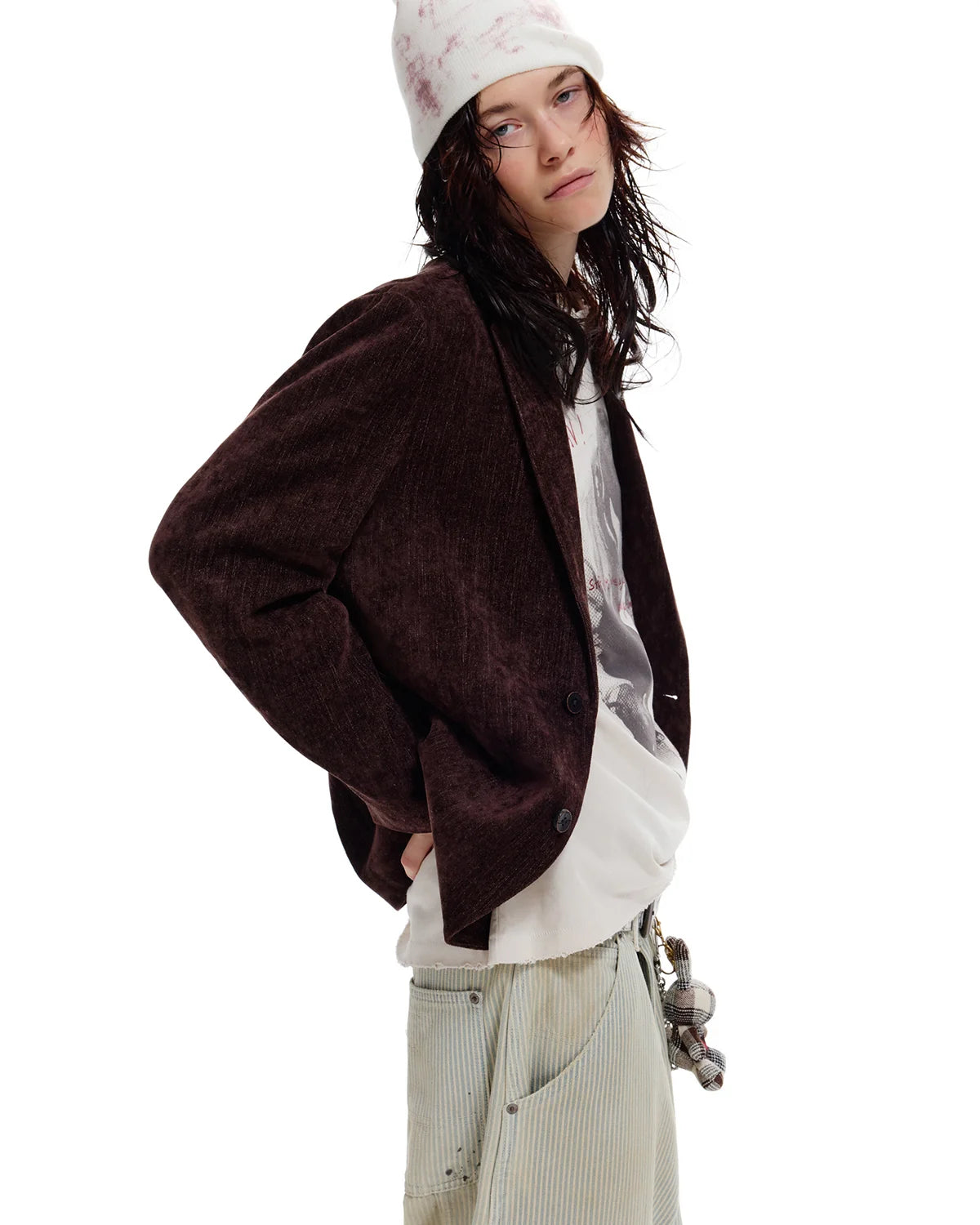 LNM Slim-Fit Brown Brushed Fabric Blazer