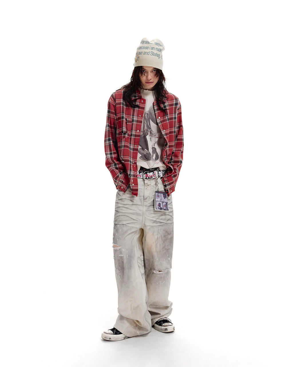 LNM Paint-Splatter Pleated Denim Jeans