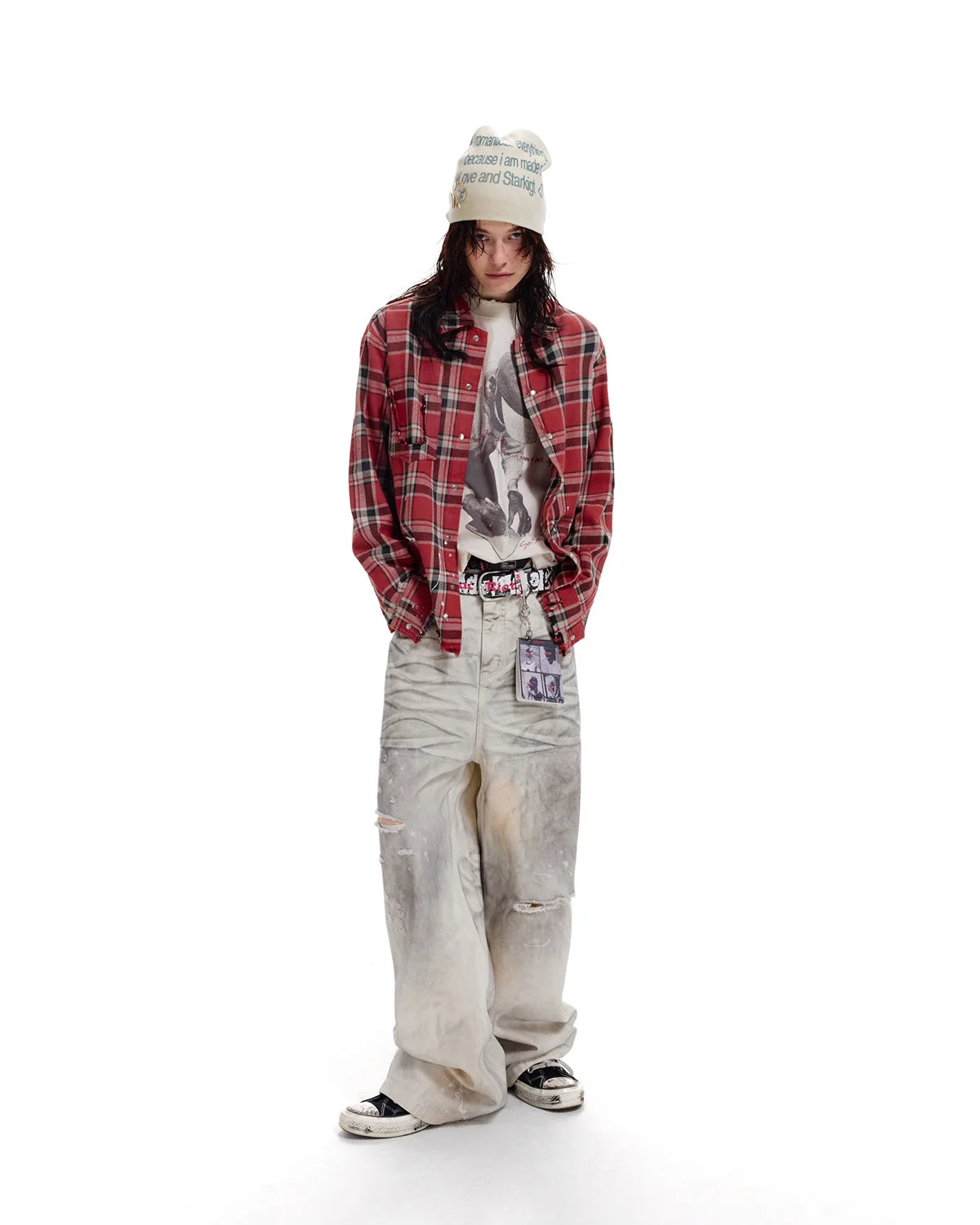 LNM Paint-Splatter Pleated Denim Jeans