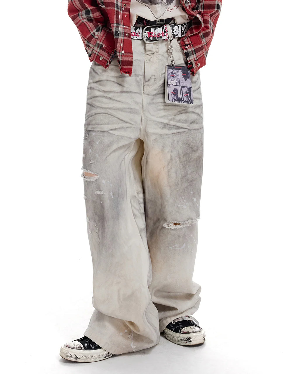 LNM Paint-Splatter Pleated Denim Jeans