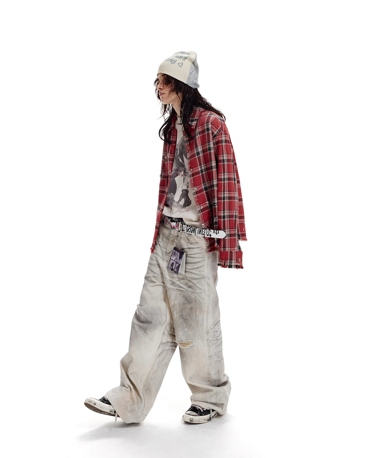 LNM Paint-Splatter Pleated Denim Jeans