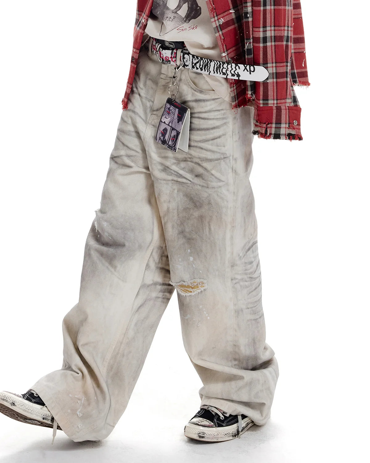 LNM Paint-Splatter Pleated Denim Jeans