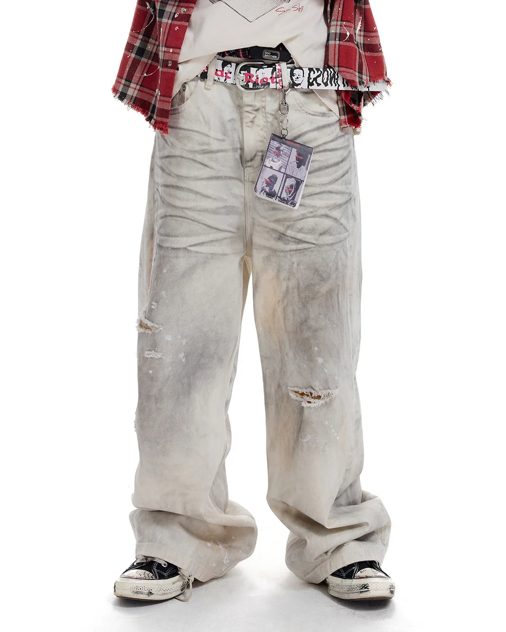 LNM Paint-Splatter Pleated Denim Jeans