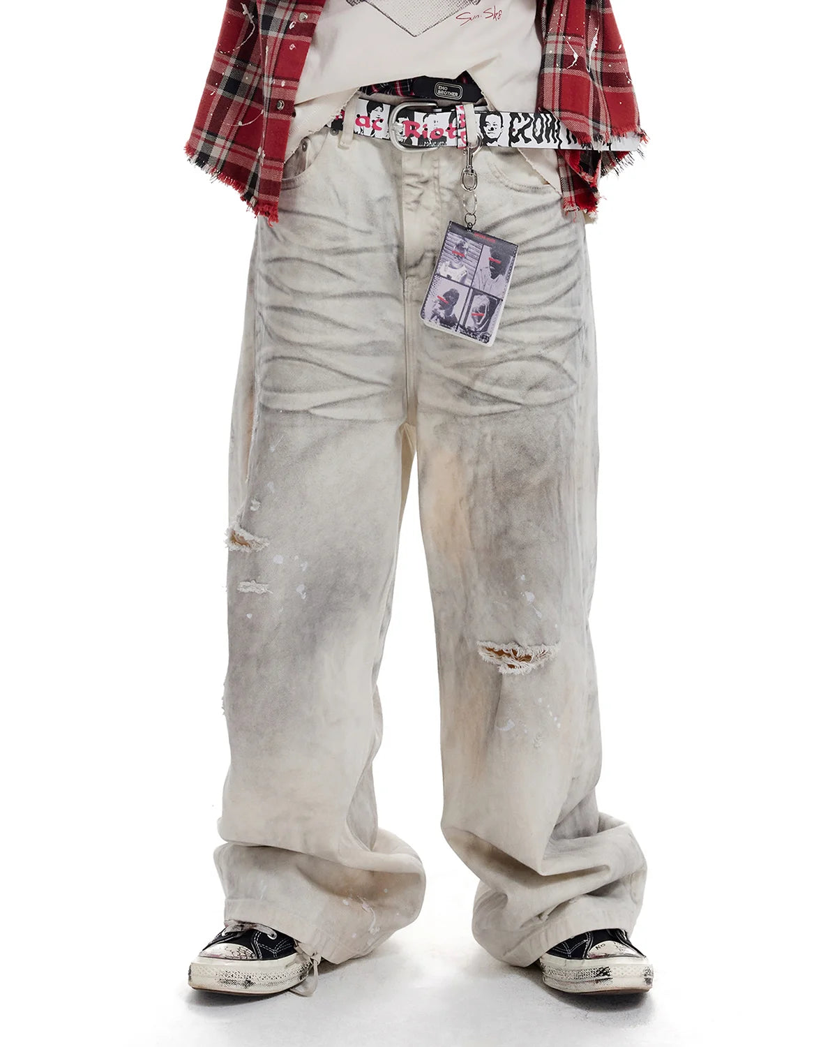 LNM Paint-Splatter Pleated Denim Jeans