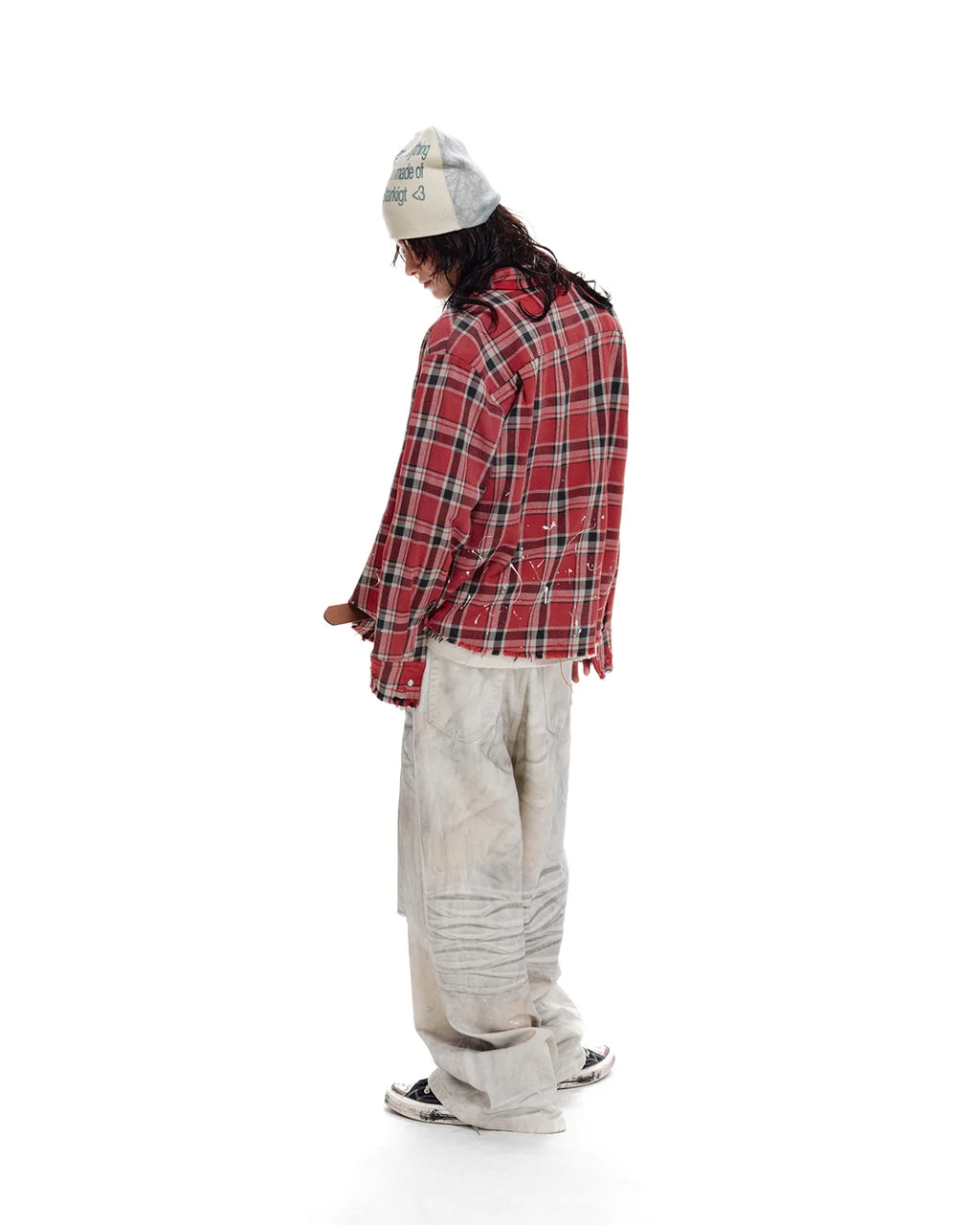 LNM Paint-Splatter Pleated Denim Jeans