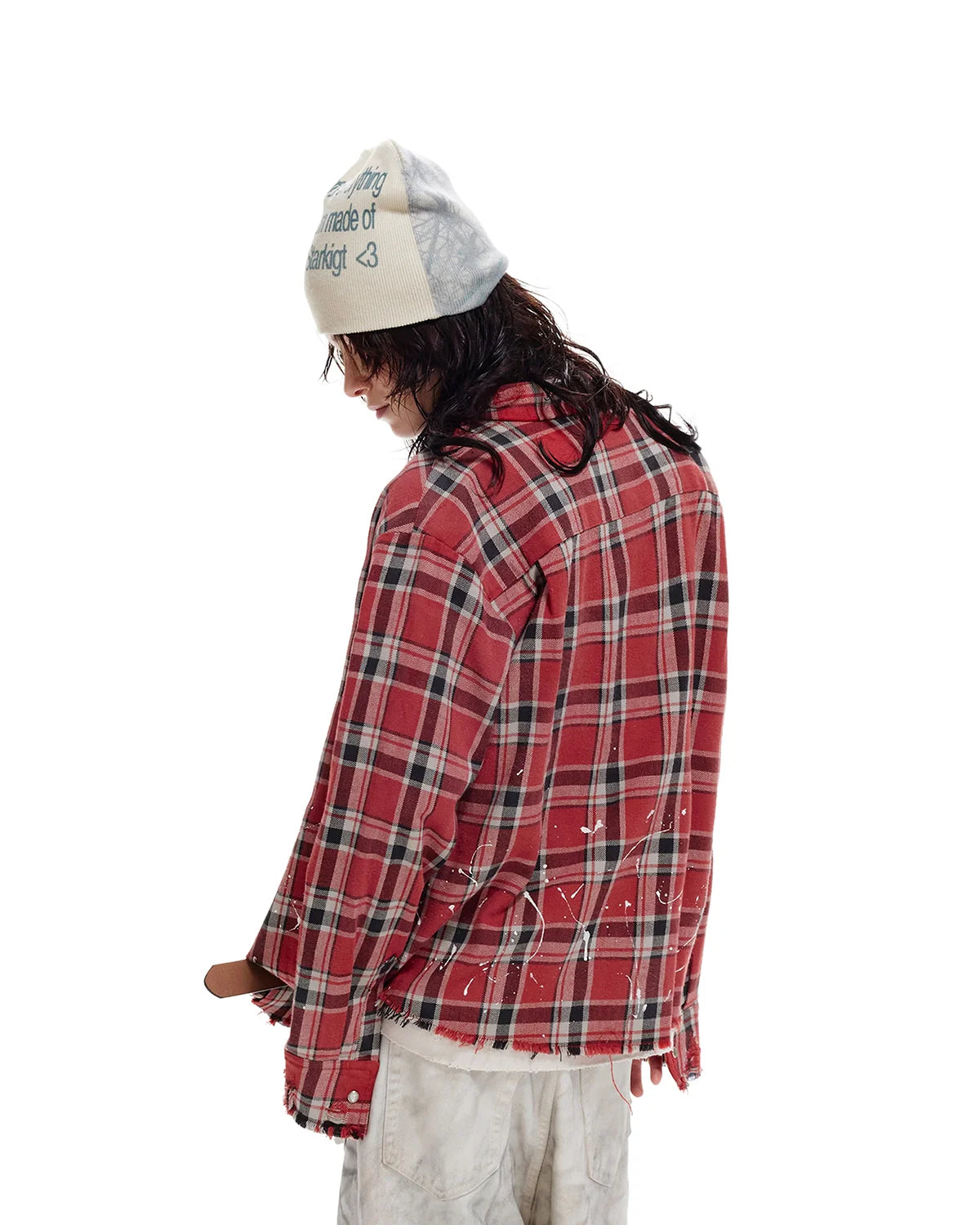 LNM Red & Blue Colorblock Plaid Distressed Shirt