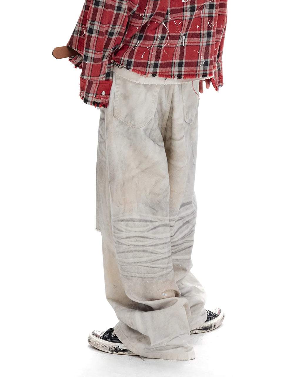LNM Paint-Splatter Pleated Denim Jeans