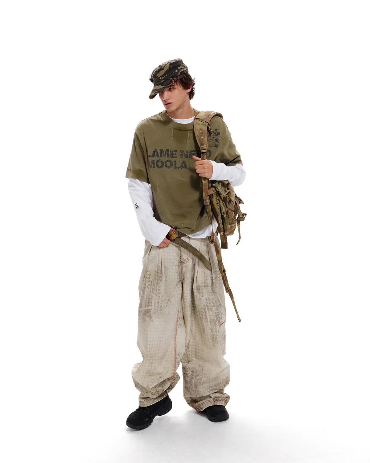 LNM Washed Houndstooth Graphic Cargo Pants