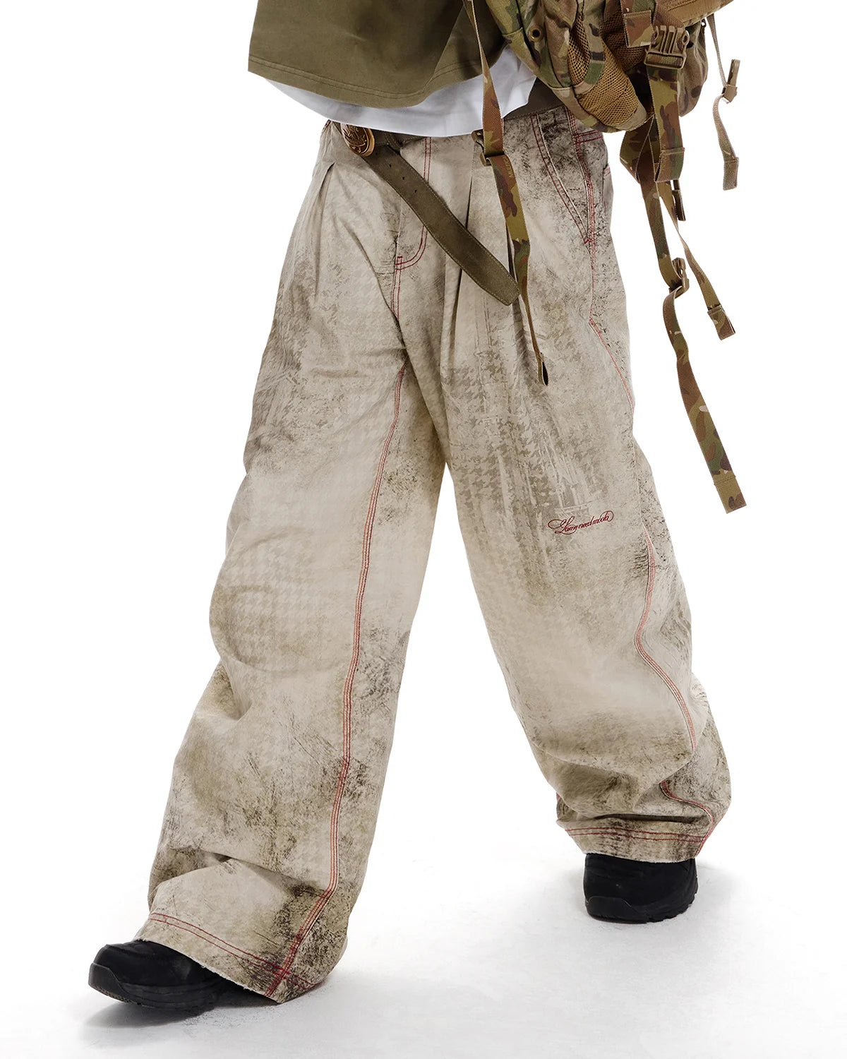 LNM Washed Houndstooth Graphic Cargo Pants