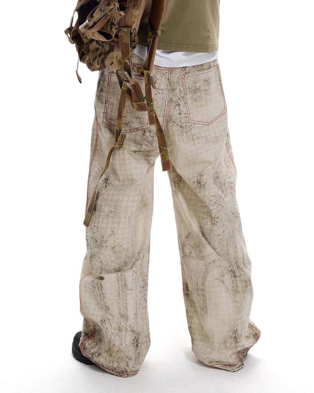 LNM Washed Houndstooth Graphic Cargo Pants