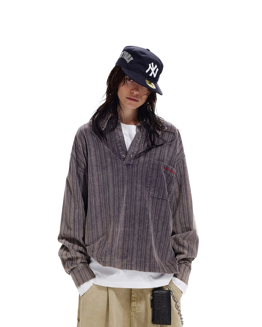LNM Striped Washed Corduroy Long-Sleeve Shirt