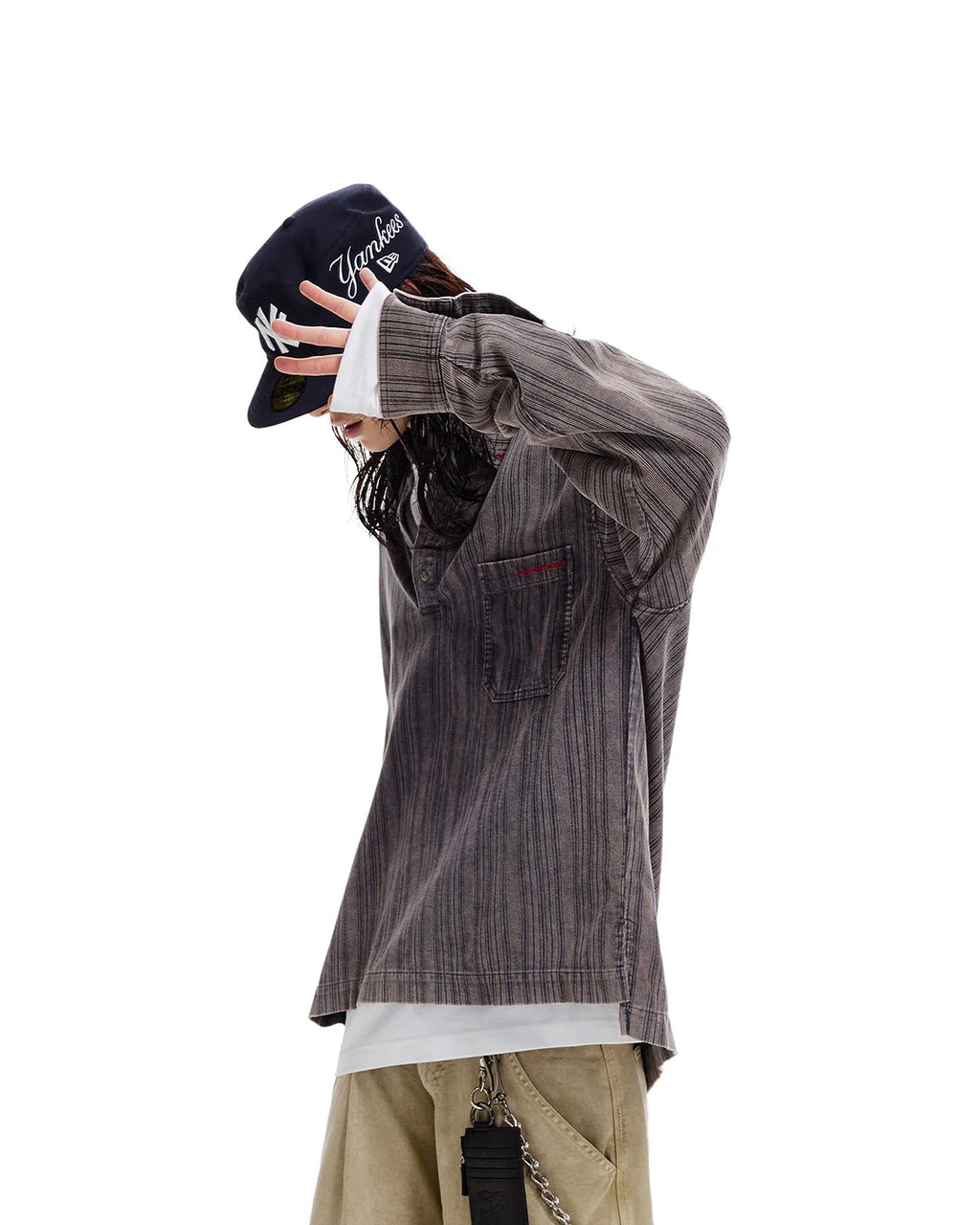 LNM Striped Washed Corduroy Long-Sleeve Shirt