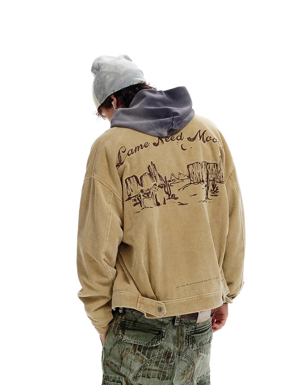LNM Genuine Leather Collar Corduroy Jacket