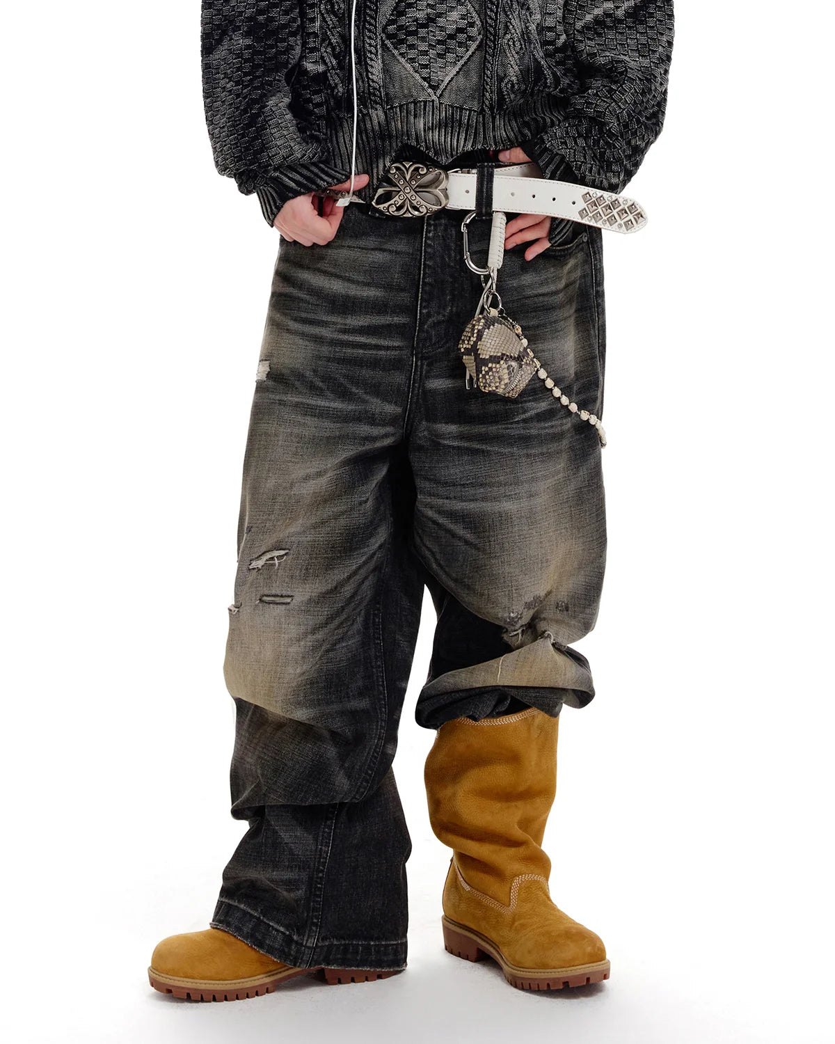 LNM Hand-Whiskered Distressed Black Jeans