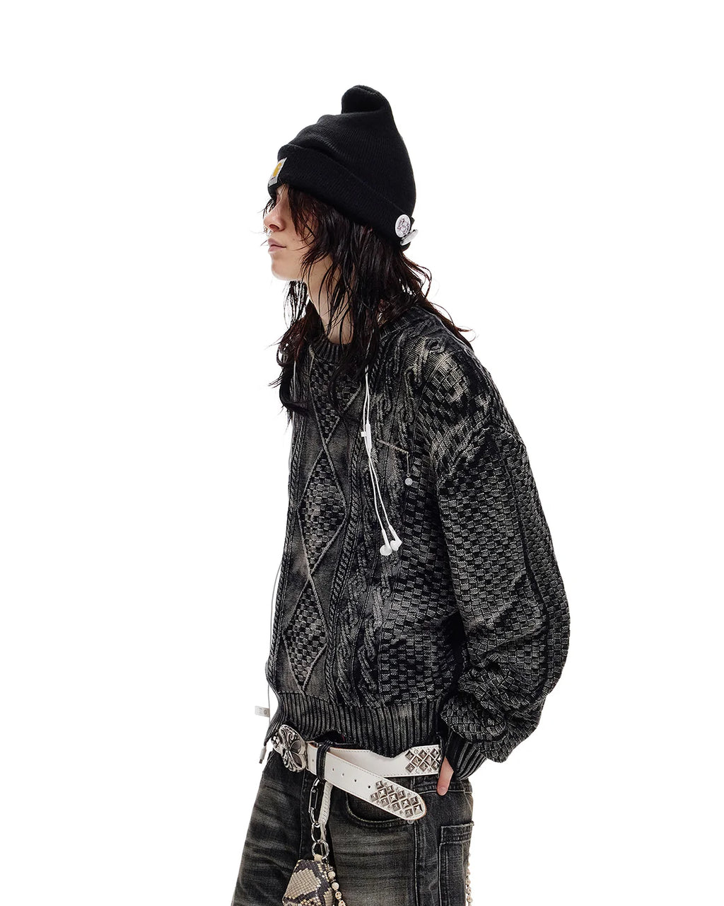 LNM Irregular Hem Drop-Shoulder Cropped Sweater
