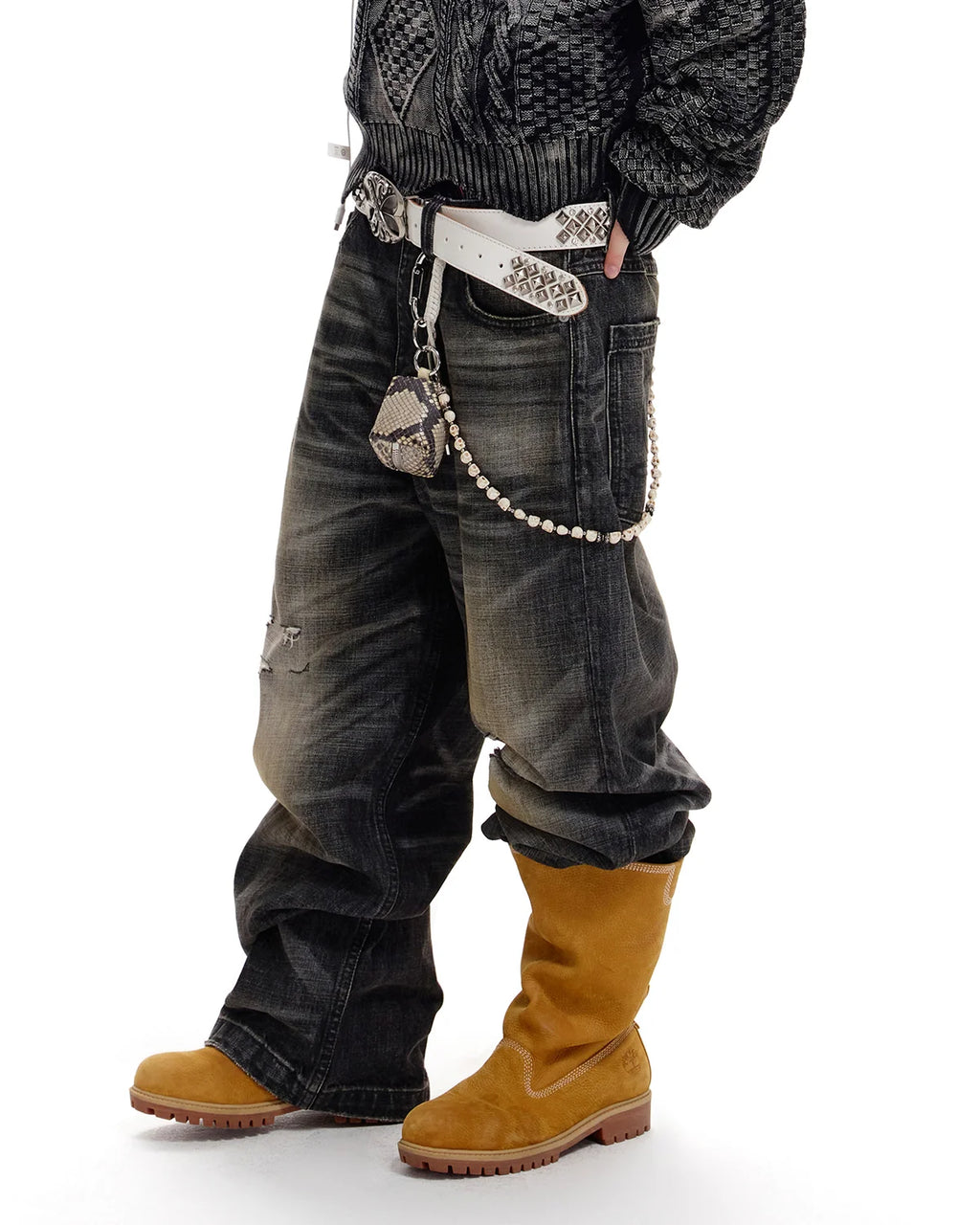 LNM Hand-Whiskered Distressed Black Jeans