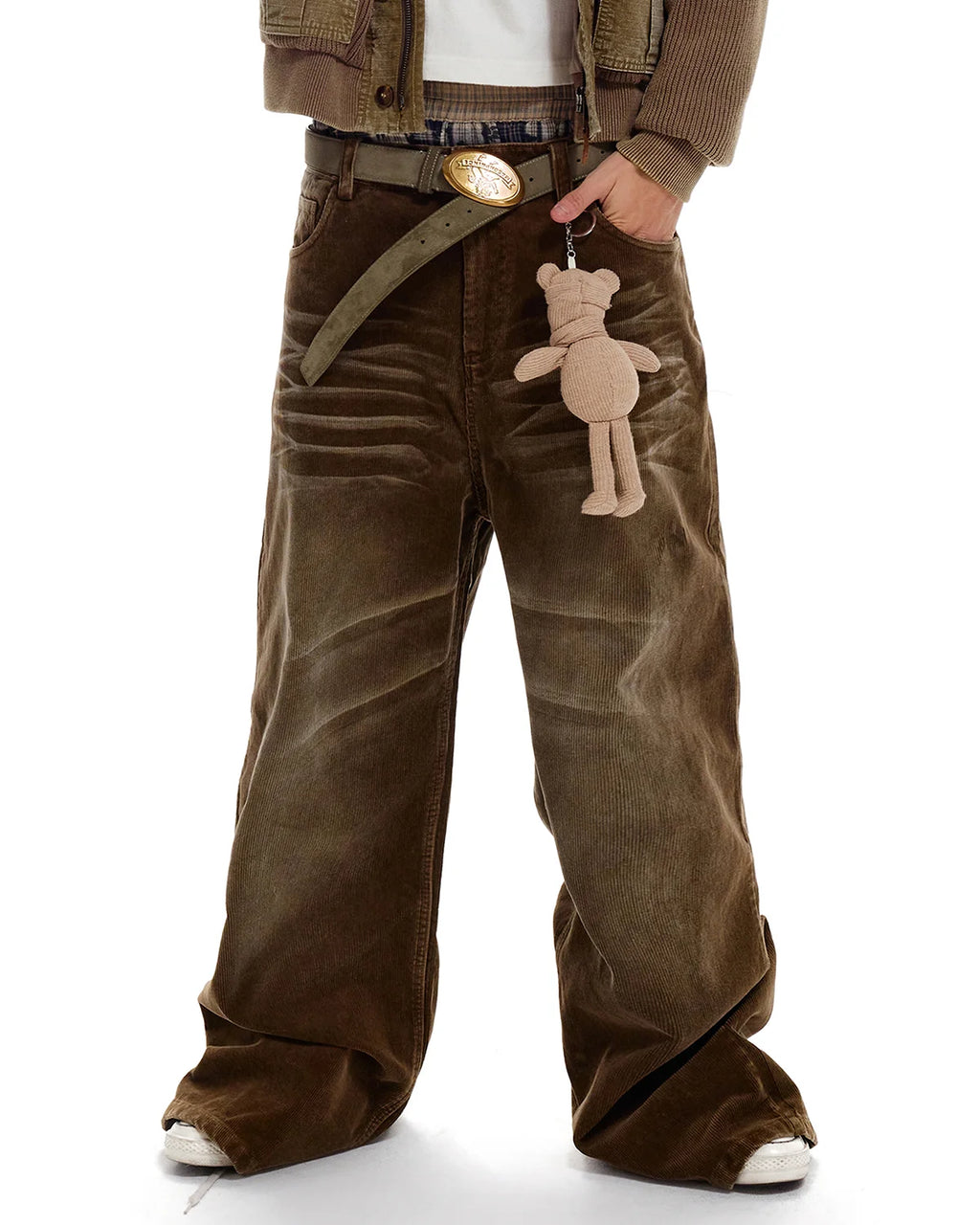 LNM Washed Brown Corduroy Straight-Leg Pants