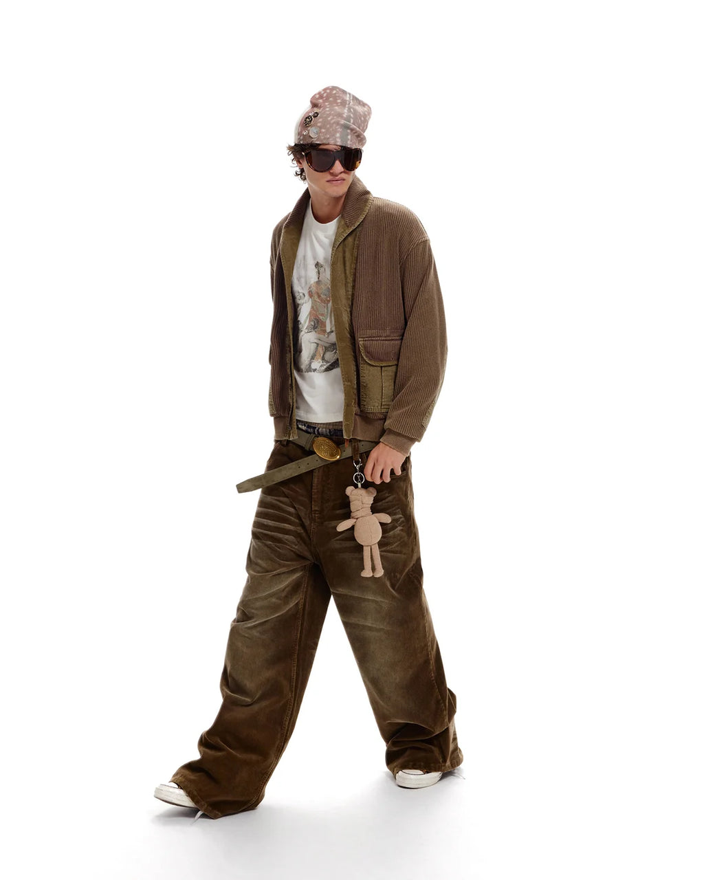 LNM Washed Brown Corduroy Straight-Leg Pants