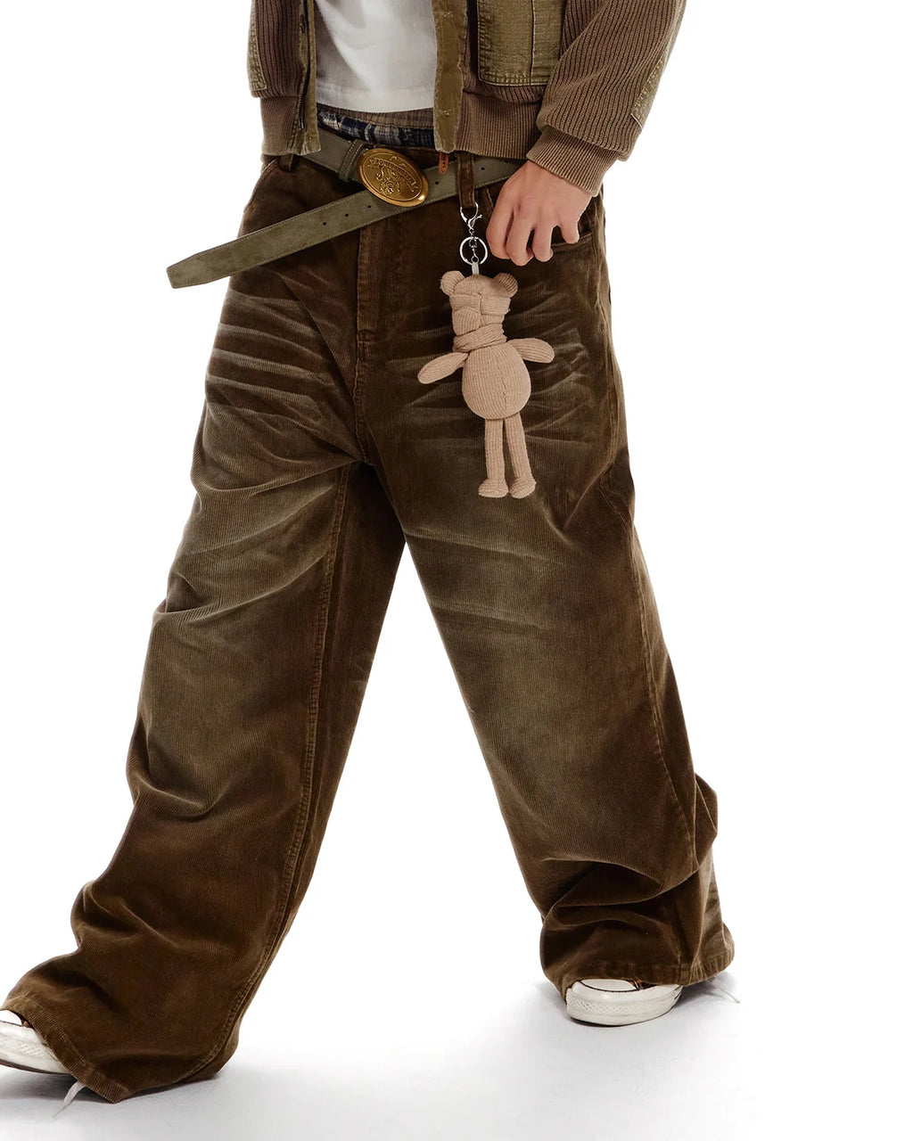 LNM Washed Brown Corduroy Straight-Leg Pants