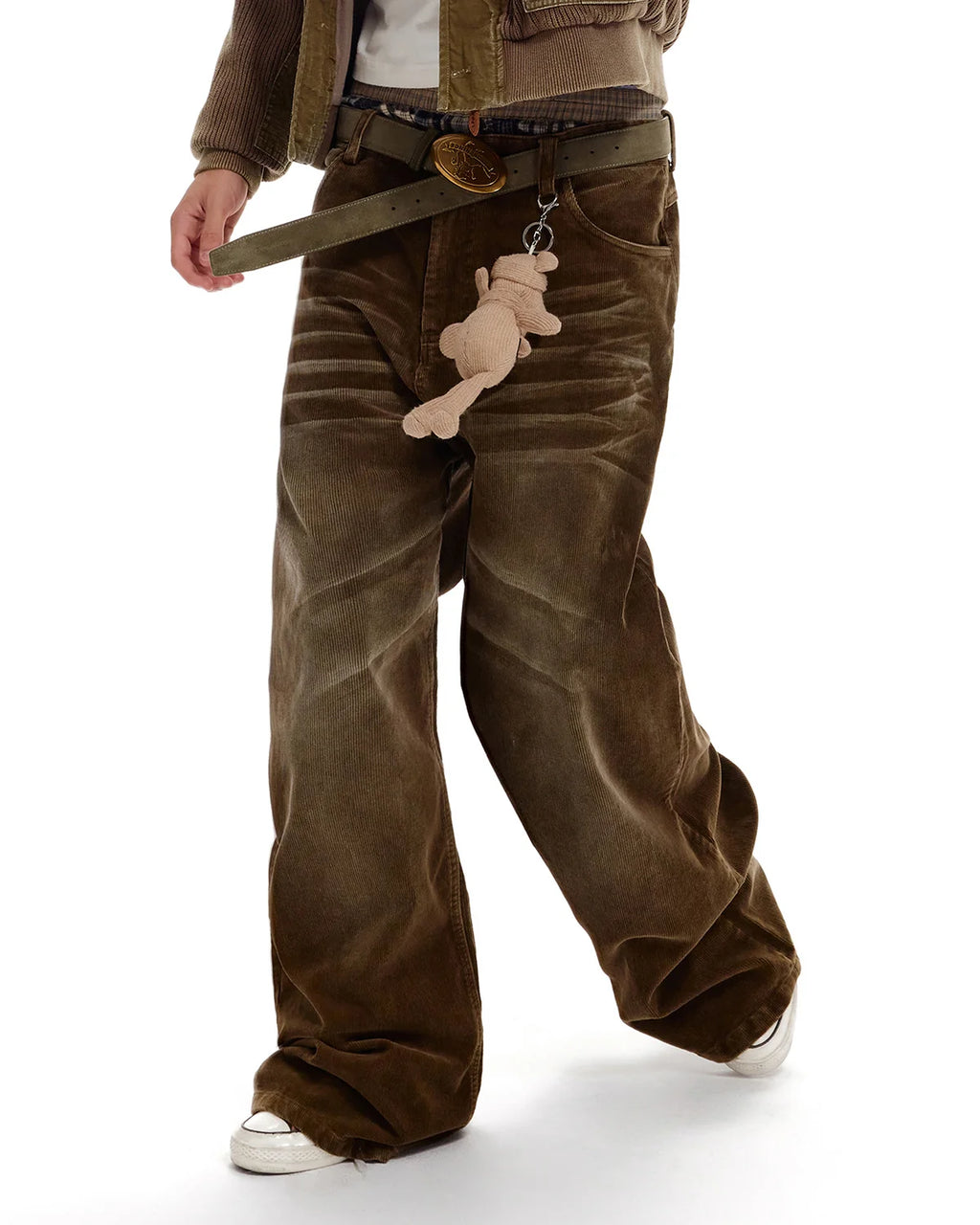LNM Washed Brown Corduroy Straight-Leg Pants