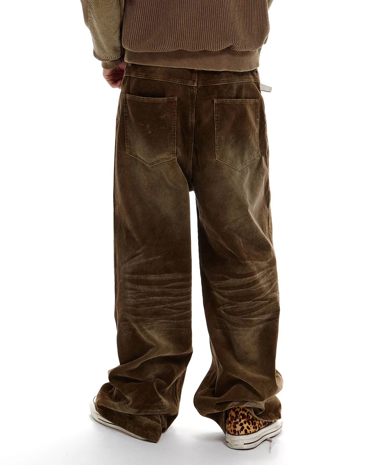 LNM Washed Brown Corduroy Straight-Leg Pants