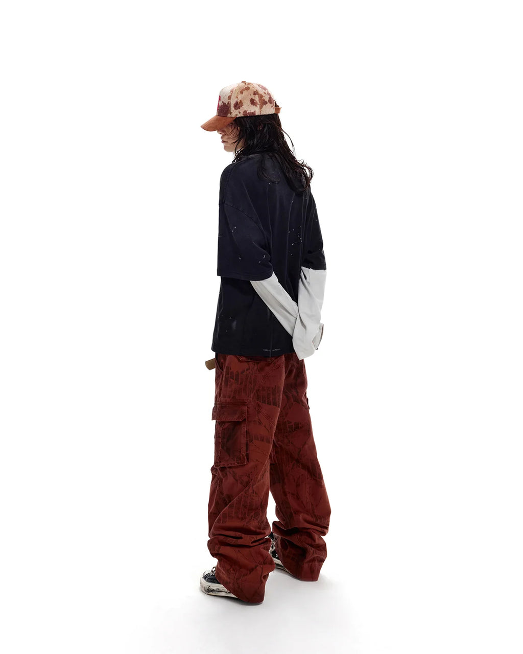 LNM Red Retro Tree Pattern Cargo Pants