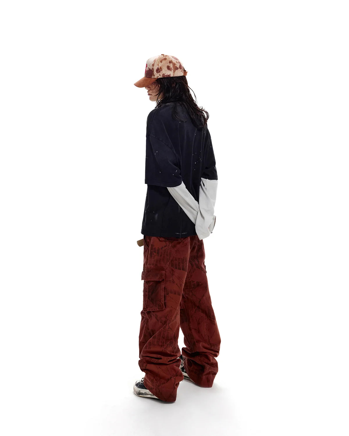 LNM Red Retro Tree Pattern Cargo Pants