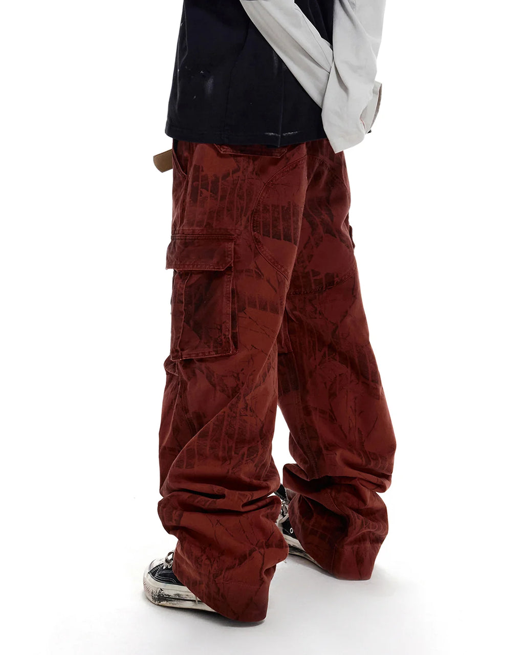 LNM Red Retro Tree Pattern Cargo Pants