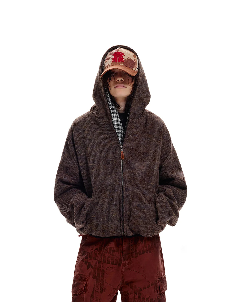 LNM Cable-Knit Wool Hoodie Cardigan