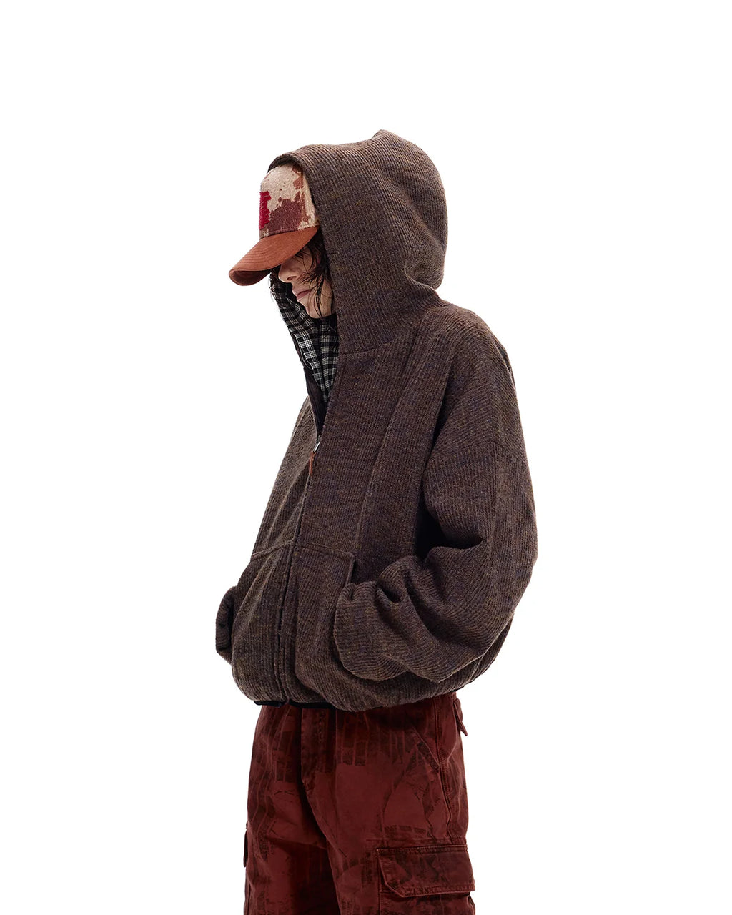 LNM Cable-Knit Wool Hoodie Cardigan
